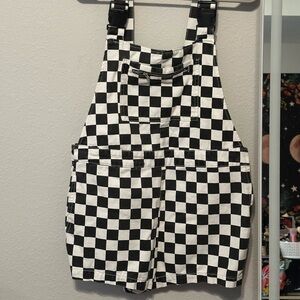 Forever 21 checkered shortall with buckle straps